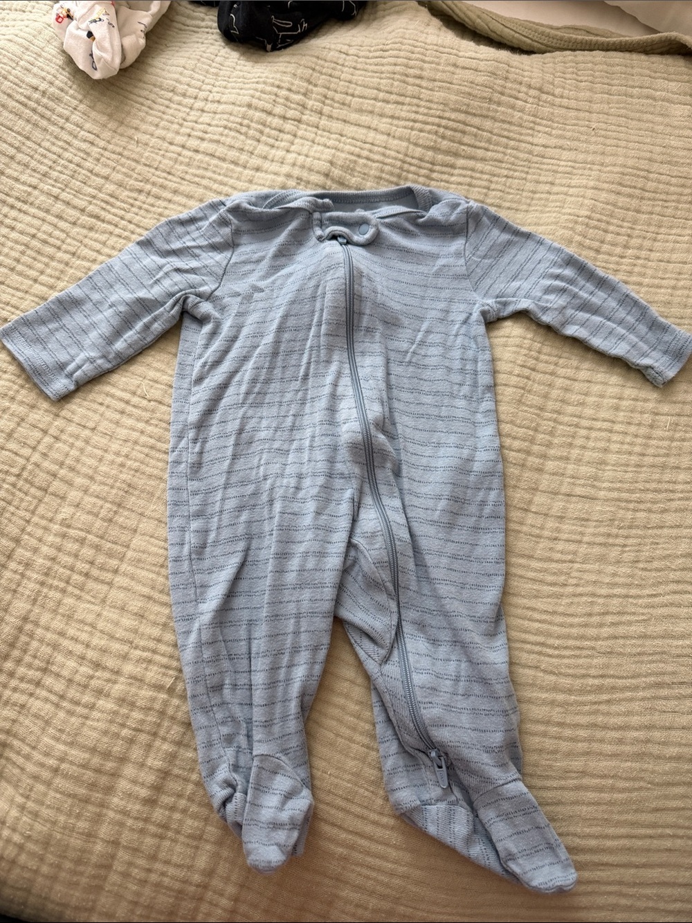 Carter's Light Blue Striped Footed One-Piece Zipper Romper